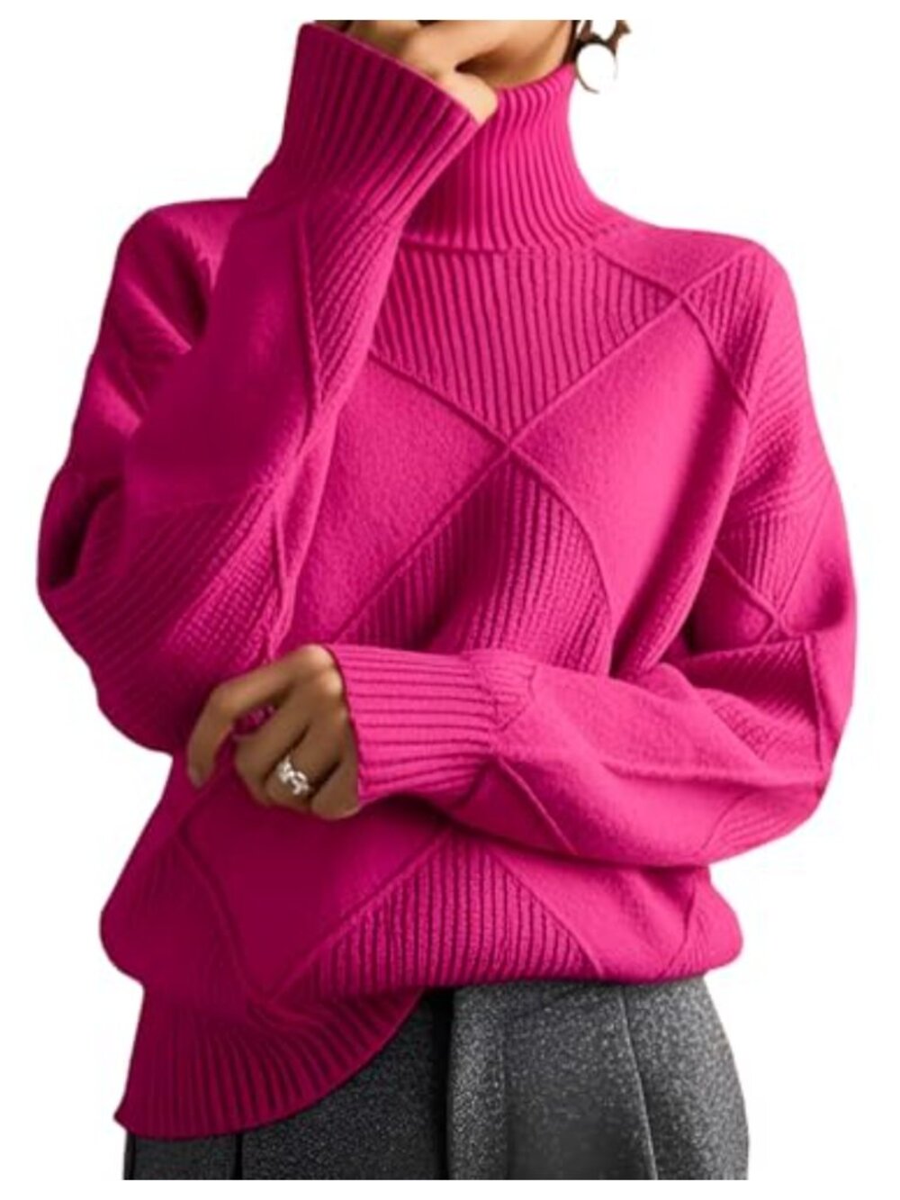 Oversized Cable Knit Turtleneck Pullover Sweater Soft Cozy Fall Winter